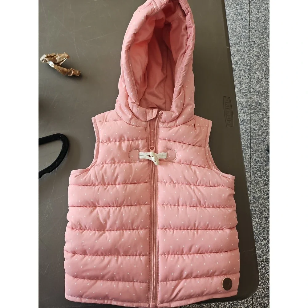 Topomini Baby Girls 6-12M Pink Polka Dot Hooded Puffer Vest Toggle Front